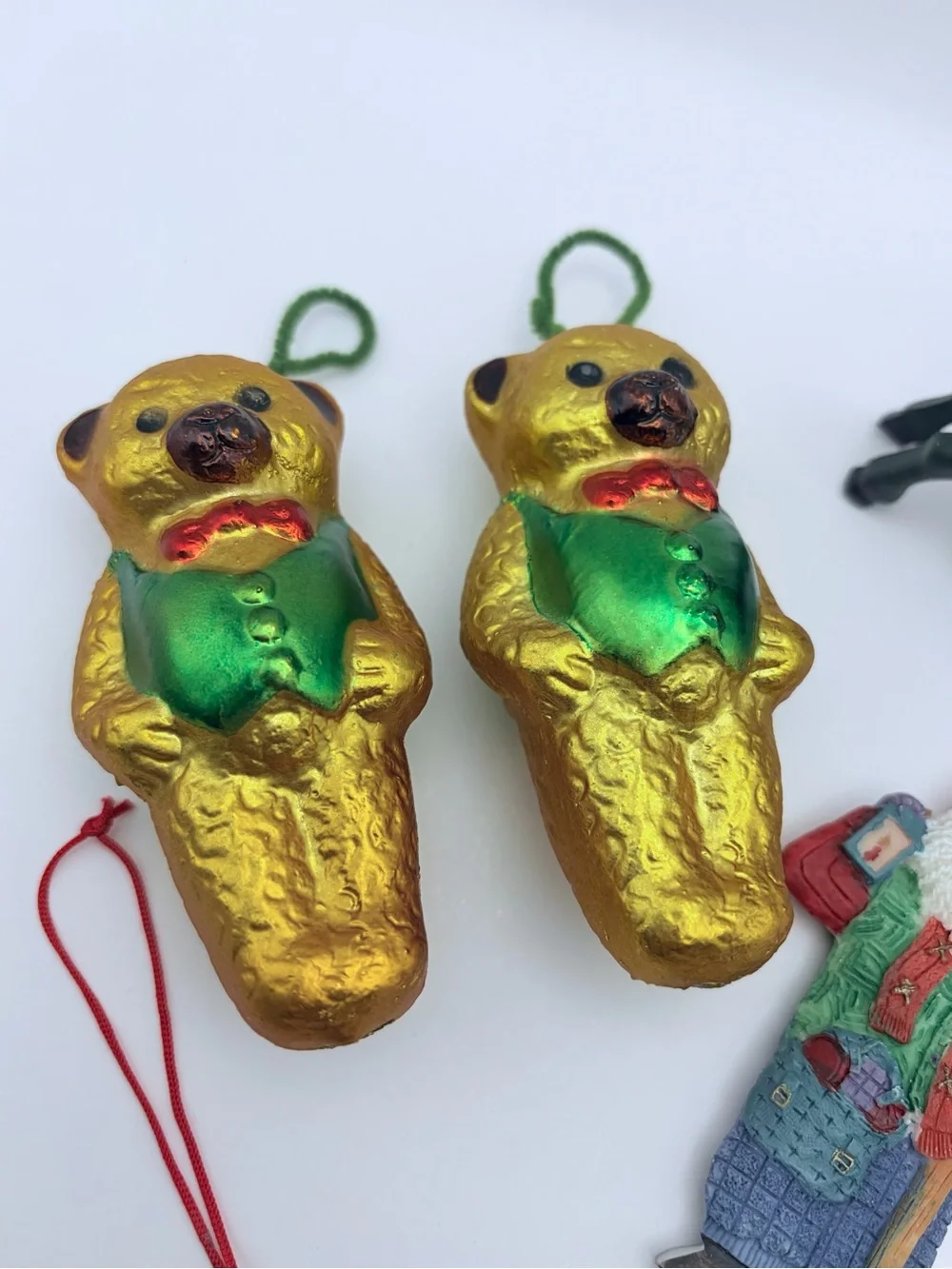Vintage 6 Assorted Christmas Ornaments Bears Horse Farm Animals Santa Bear
